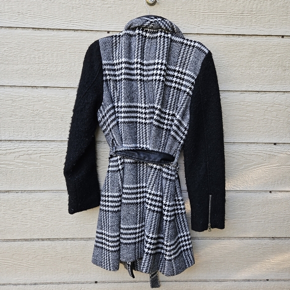 Guess black and white plaid belted wool-blend mid-length coat XXL - Picture 3 of 9